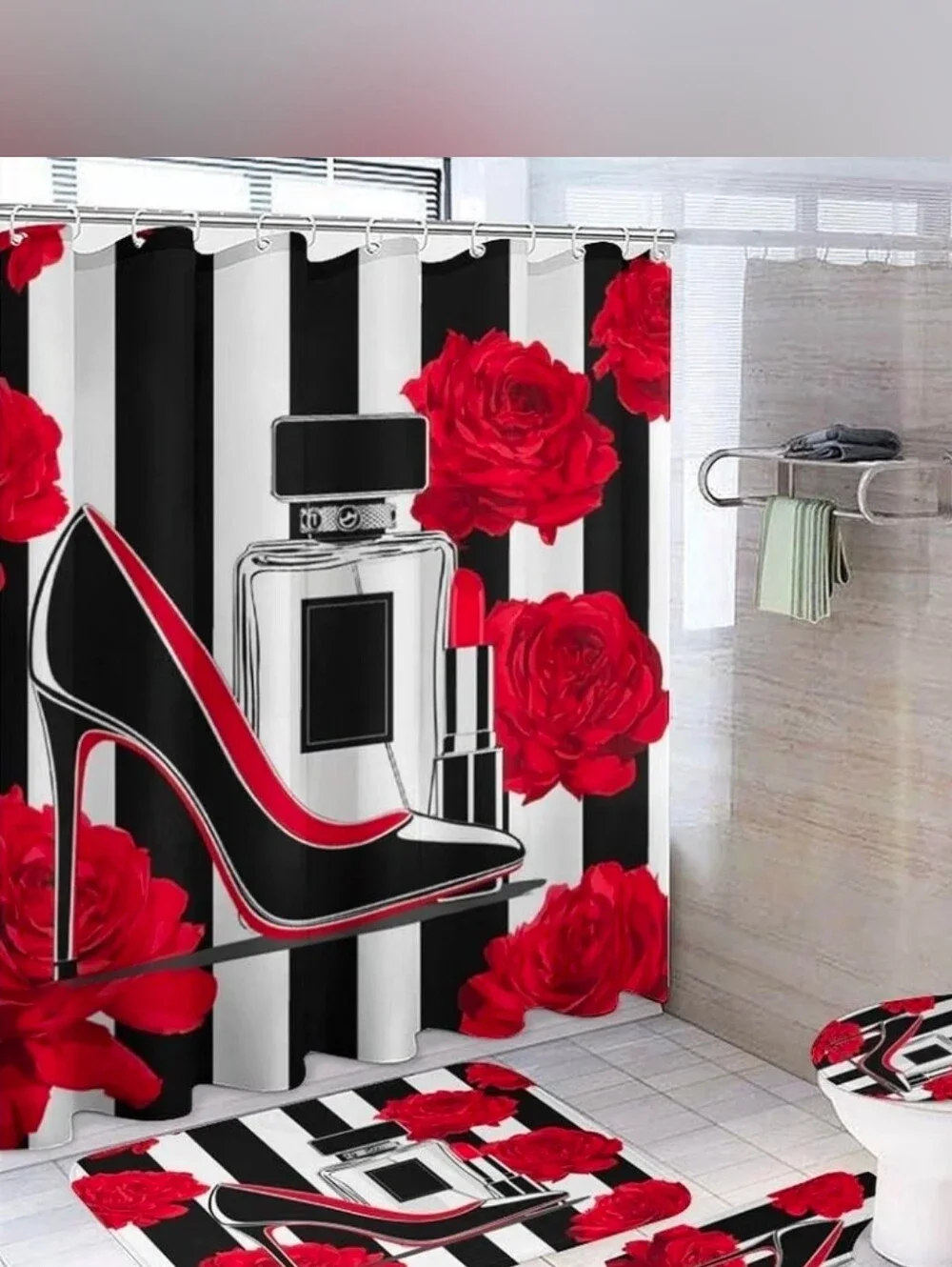 4-Piece Rose & High Heel Bathroom Set | NEW WITH TAGS |